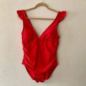 Red Ruffled One-Piece Bathing Suit
